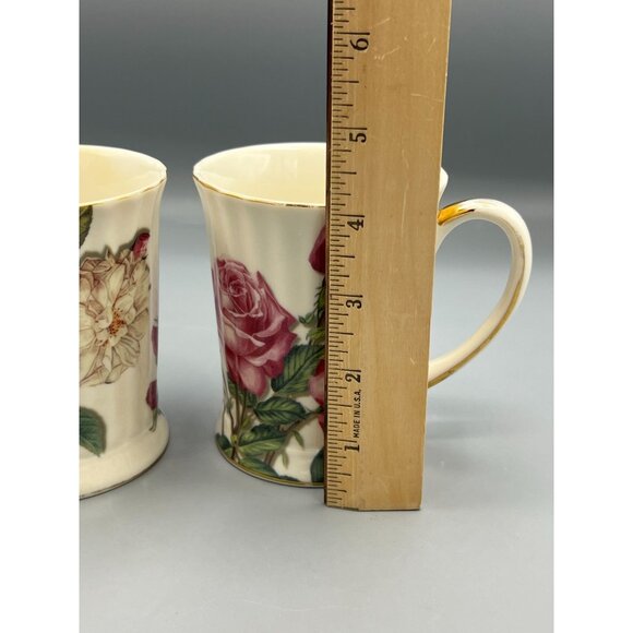 Burton & Burton Floral Rose Porcelain Mugs Set Of 2 Gold Accents Pink Romance - Picture 3 of 10